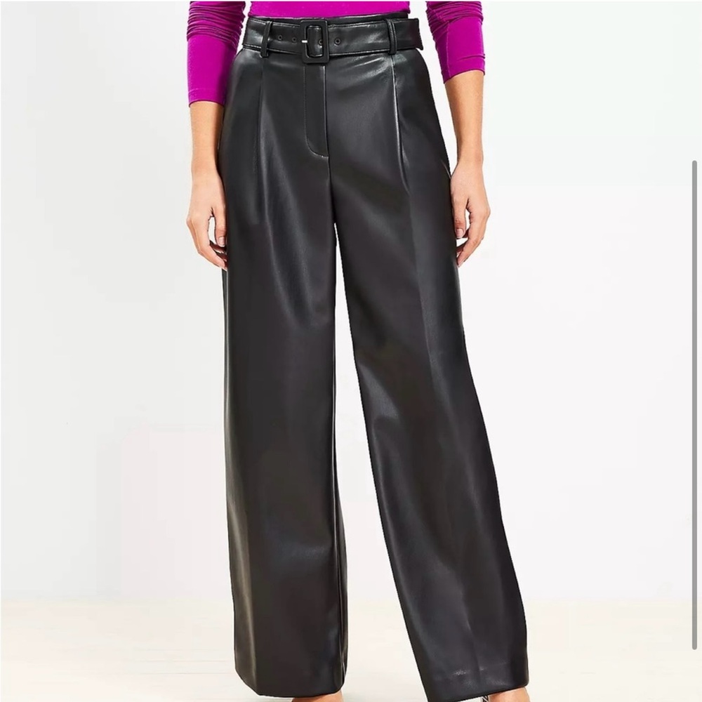 Belted Faux Leather Wide Leg Pants